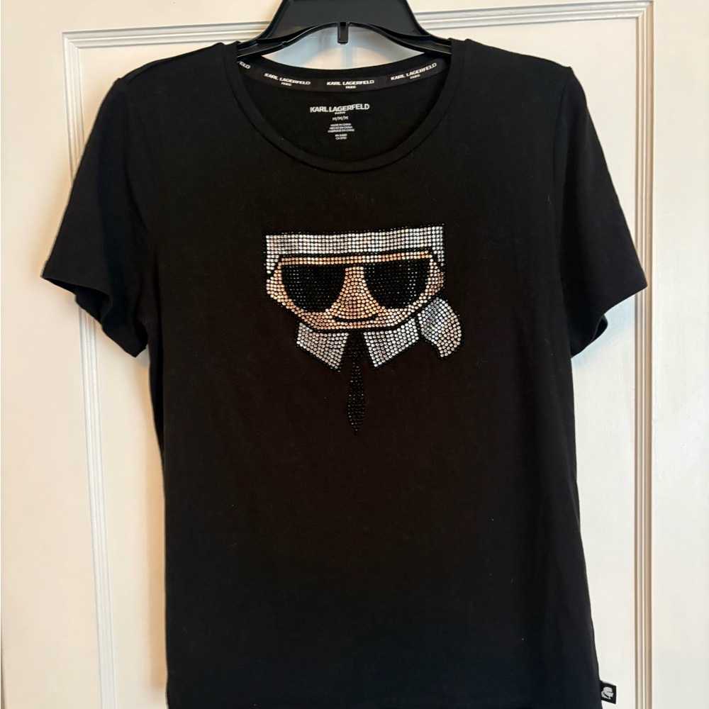 Karl Lagerfeld Black Short-Sleeve Tee with Crystal Icon